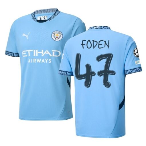 Manchester City Hjemmebanetrøje 2024/25 FODEN 47 + Champions League & UEFA Foundation Ærmemærke