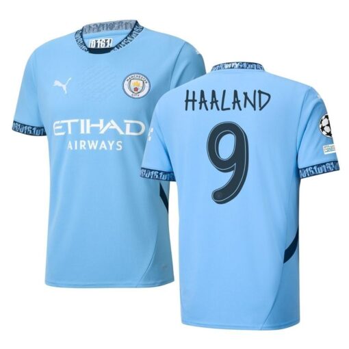 Manchester City Hjemmebanetrøje 2024/25 HAALAND 9 + Champions League & UEFA Foundation Ærmemærke