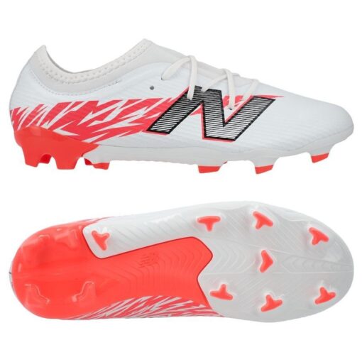 New Balance Furon V8 Team FG Flash Point - Hvid/Rød/Sølv Børn