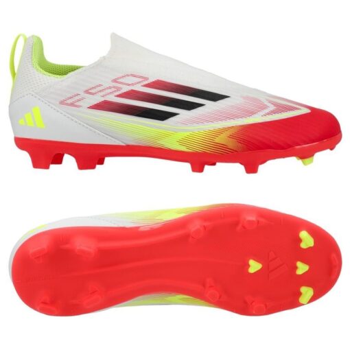 adidas F50 League Laceless FG/AG Pure Victory - Hvid/Sort/Gul Børn